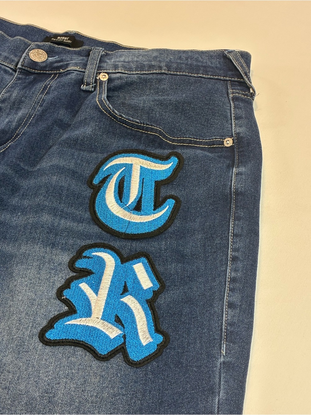 True Religion Men's Dark Blue Denim Jeans with Blue Logo Patches - Picture 3 of 11